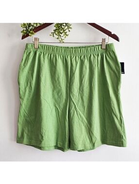 Basic Editions Green Lounge Shorts Womens Large High Waist Pockets NWT